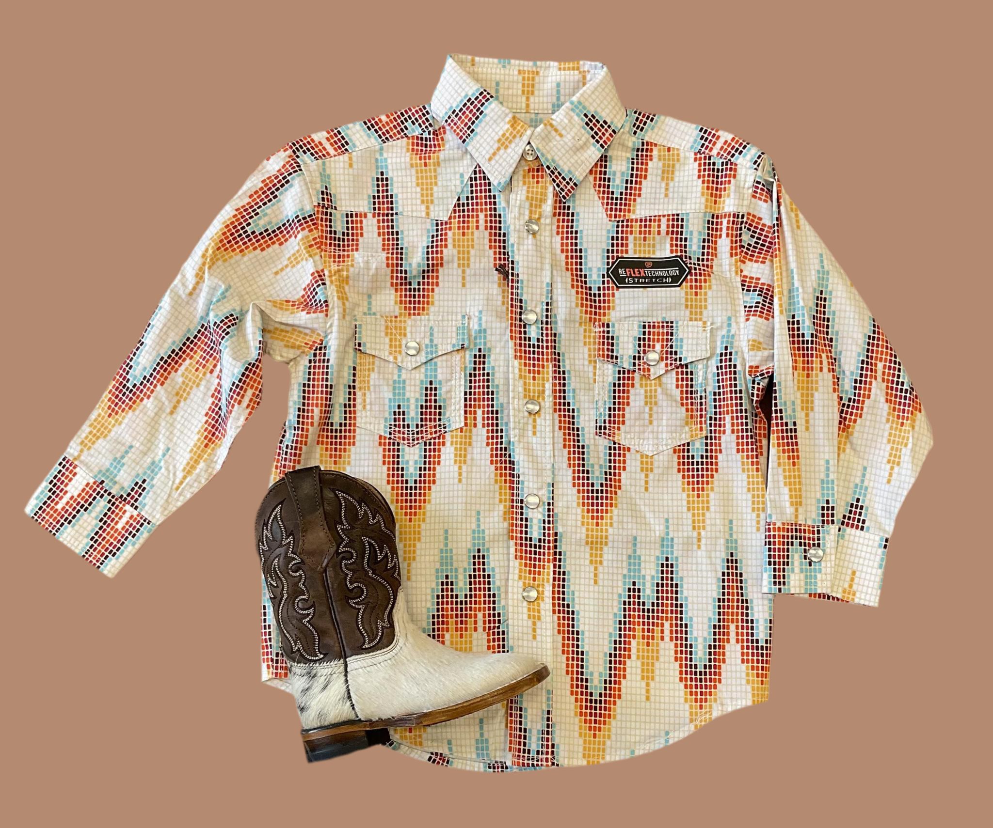 ROCK & ROLL RRCB BOYS B DALE LONG SLEEVE SNAP NATURAL SHIRT |RRBS2SRZ7U