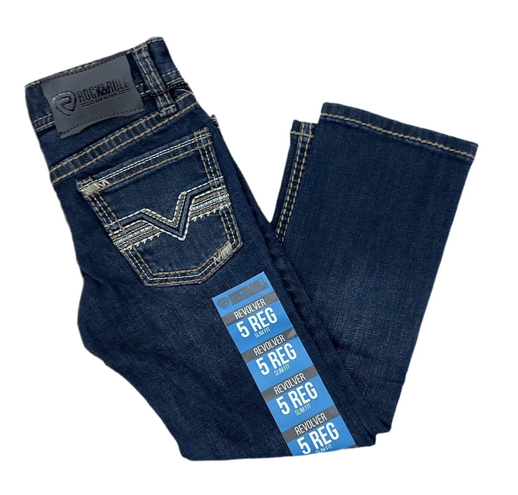 BOYS ROCK & ROLL BROWN STITCH REVOLVER DARK VINTAGE JEANS | BB1RD04972