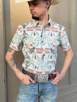 MEN’S ROCK & ROLL NATURAL AZTEC PRINT SHORT SLEEVE SHIRT|BMN3S05847