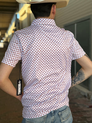 MEN’S ROCK & ROLL WHITE GEO PRINTED POLO |BM51T06003