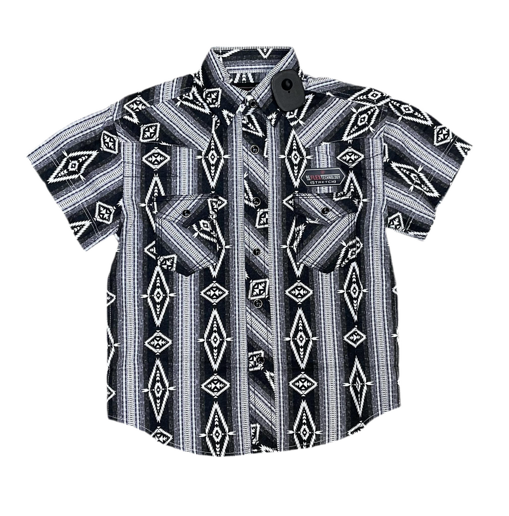 BOY’S ROCK & ROLL BLACK AZTEC STRIPE PRINT SHORT SLEEVE SHIRT |BBN3S06473