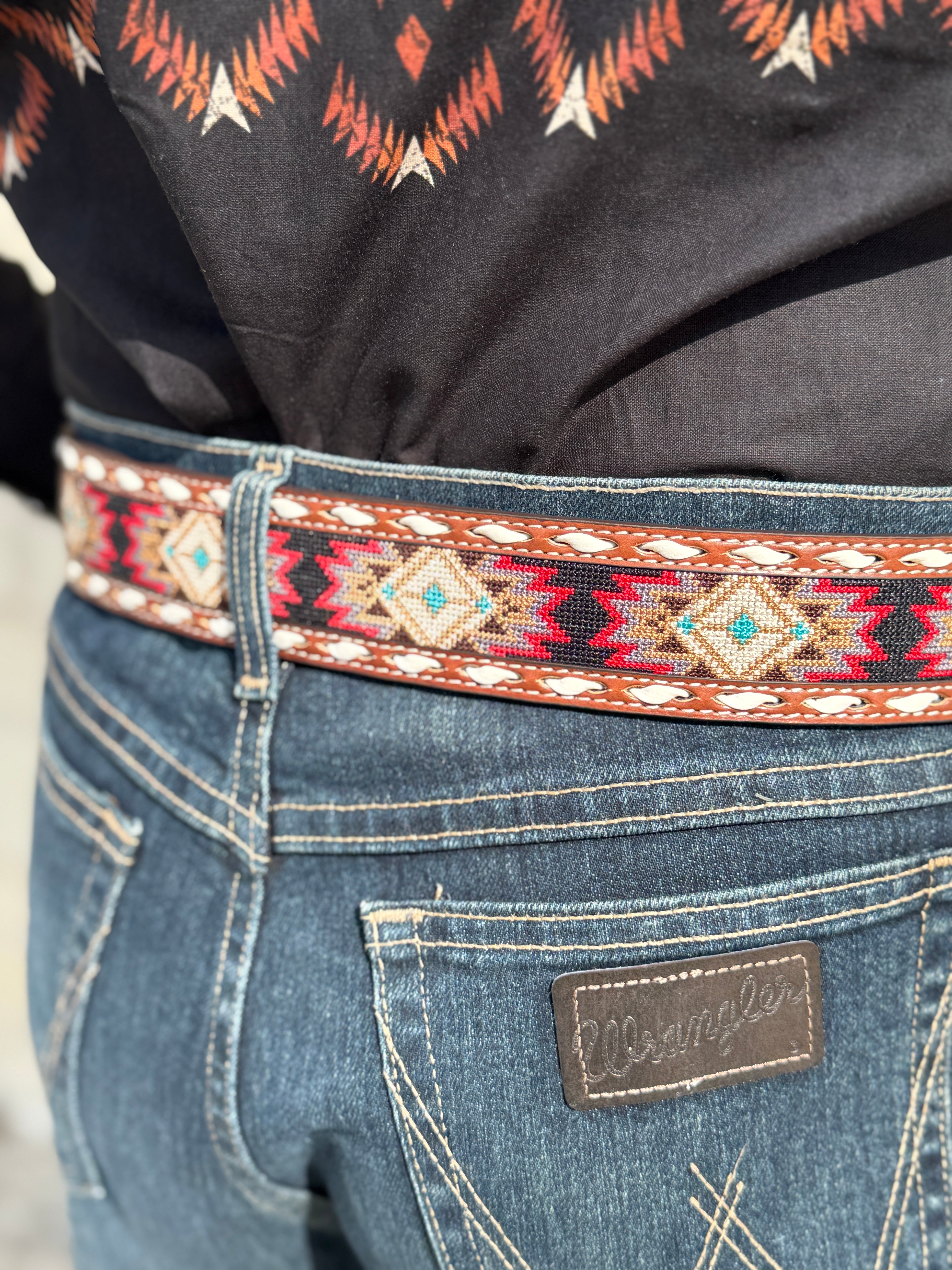 ‘’CONNOR’’ 3D MENS BELT 1 7/8"-1 1/2" SOUTHWESTERN DIAMOND EMBROIDERED BROWN|D100017202