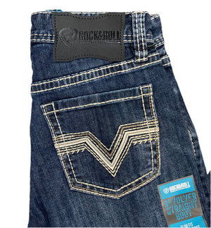 ダウンタウン・ロッカーズ MEN'S ROCK & ROLL DARK VINTAGE ZIG ZAG EMB SLIM STRAIGHT BOOT