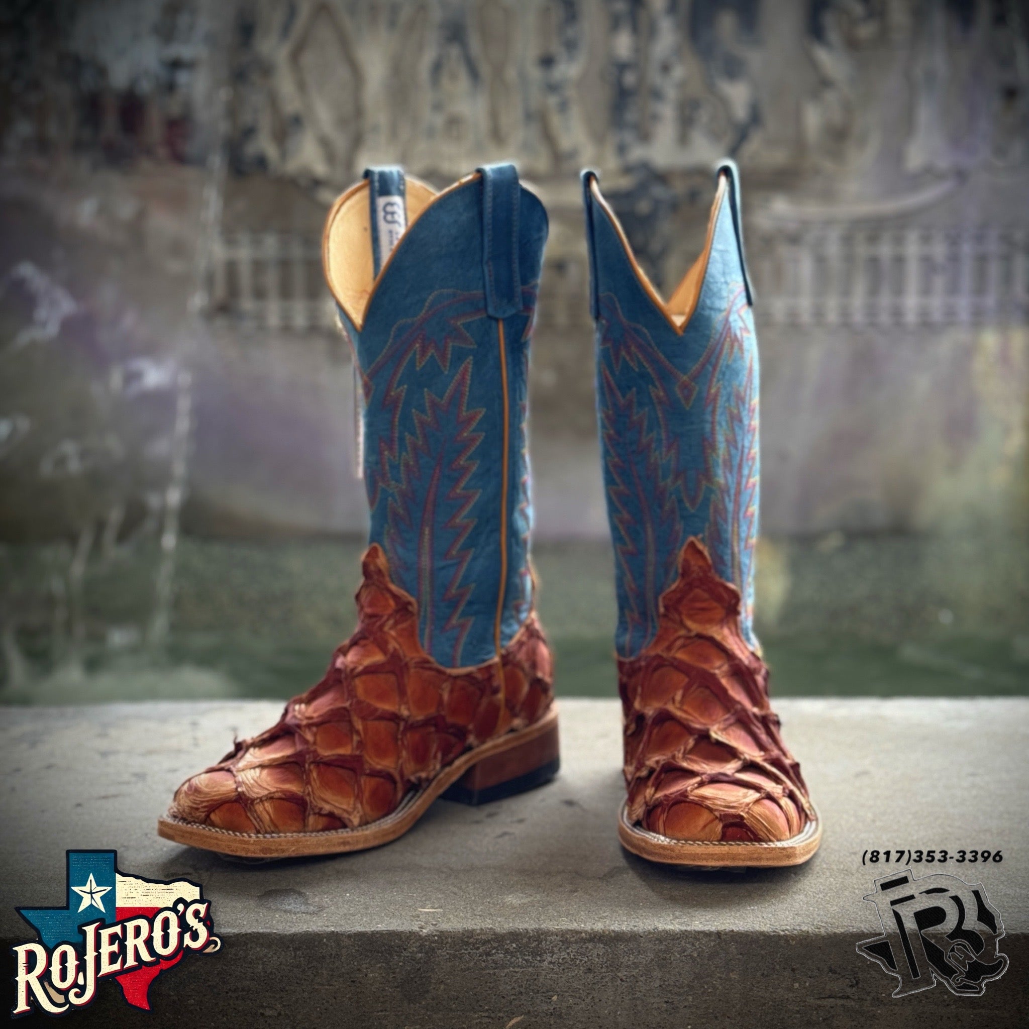 “ ARTHER “ | PIRARUCU ORIGNAL COGNAC ANDERSON BEAN MEN SQUARE TOE WESTERN BOOTS