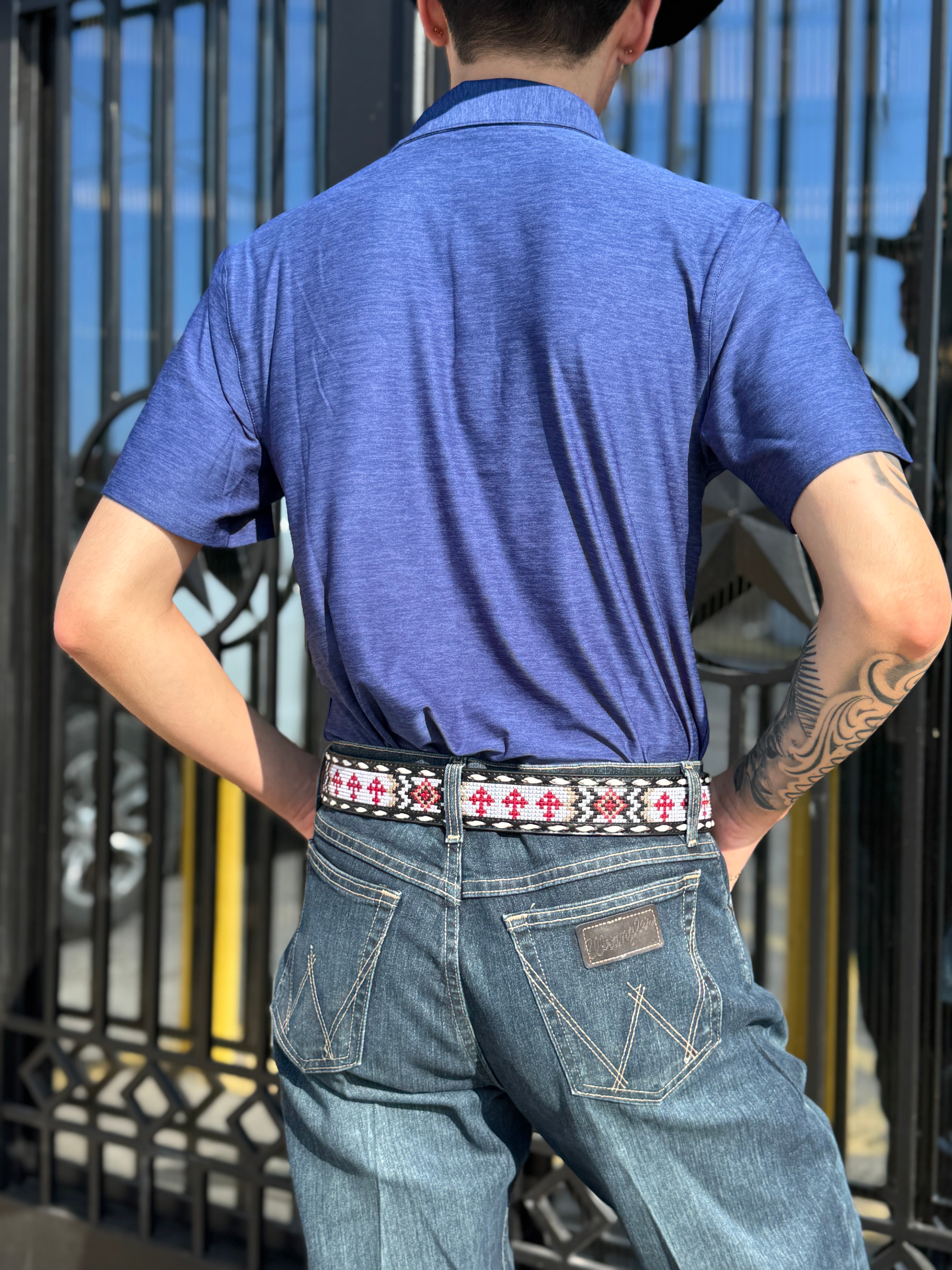 “ RED CROSSED ”  | MEN SOUTHERN WESTERN BEADED COWBOY BELT D100012601