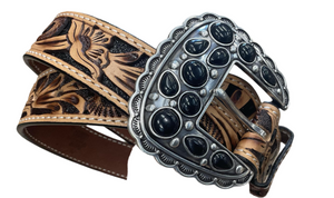 ‘’LINA’’ Women's Angel Ranch Belt Tan and Black |D140010101