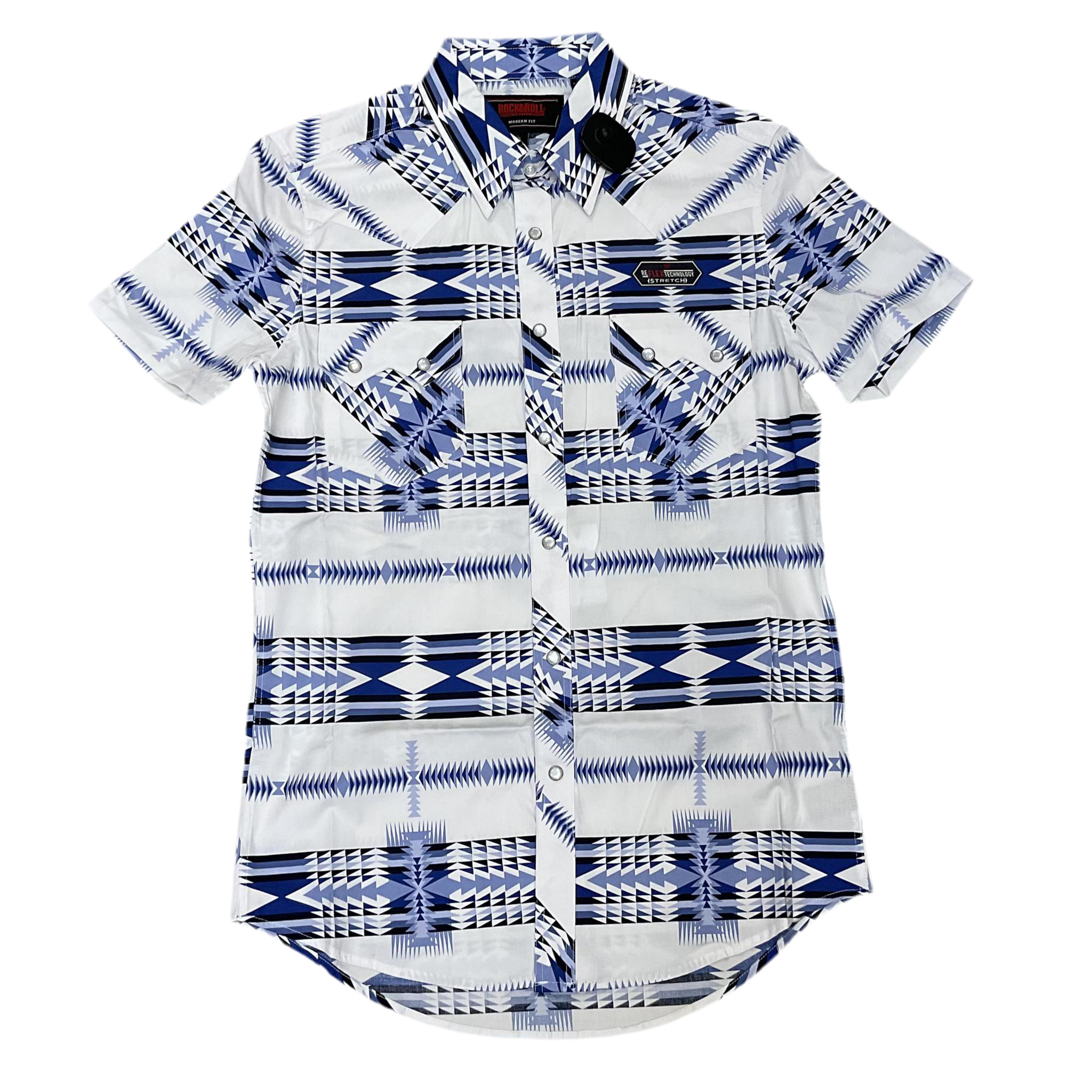 MEN’S ROCK & ROLL WHITE AZTEC PRINT SHORT SLEEVE SNAP SHIRT |BMN3S06495