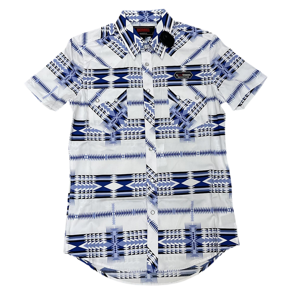 MEN’S ROCK & ROLL WHITE AZTEC PRINT SHORT SLEEVE SNAP SHIRT |BMN3S06495