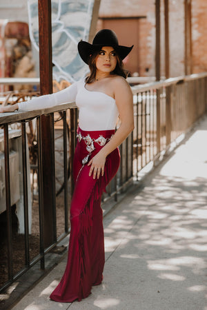 ‘’SAIRA’’ HIGH WAIST RED FRINGE PANTS