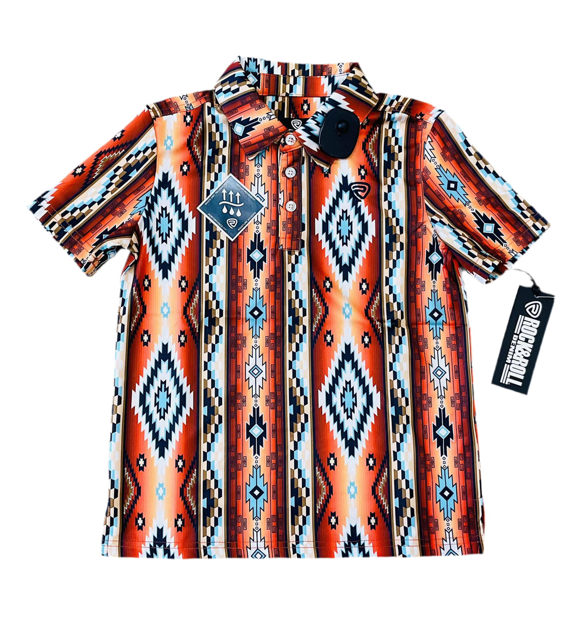 Boys Rock & Roll Printed Aztec Orange  Polo | BB51T04453