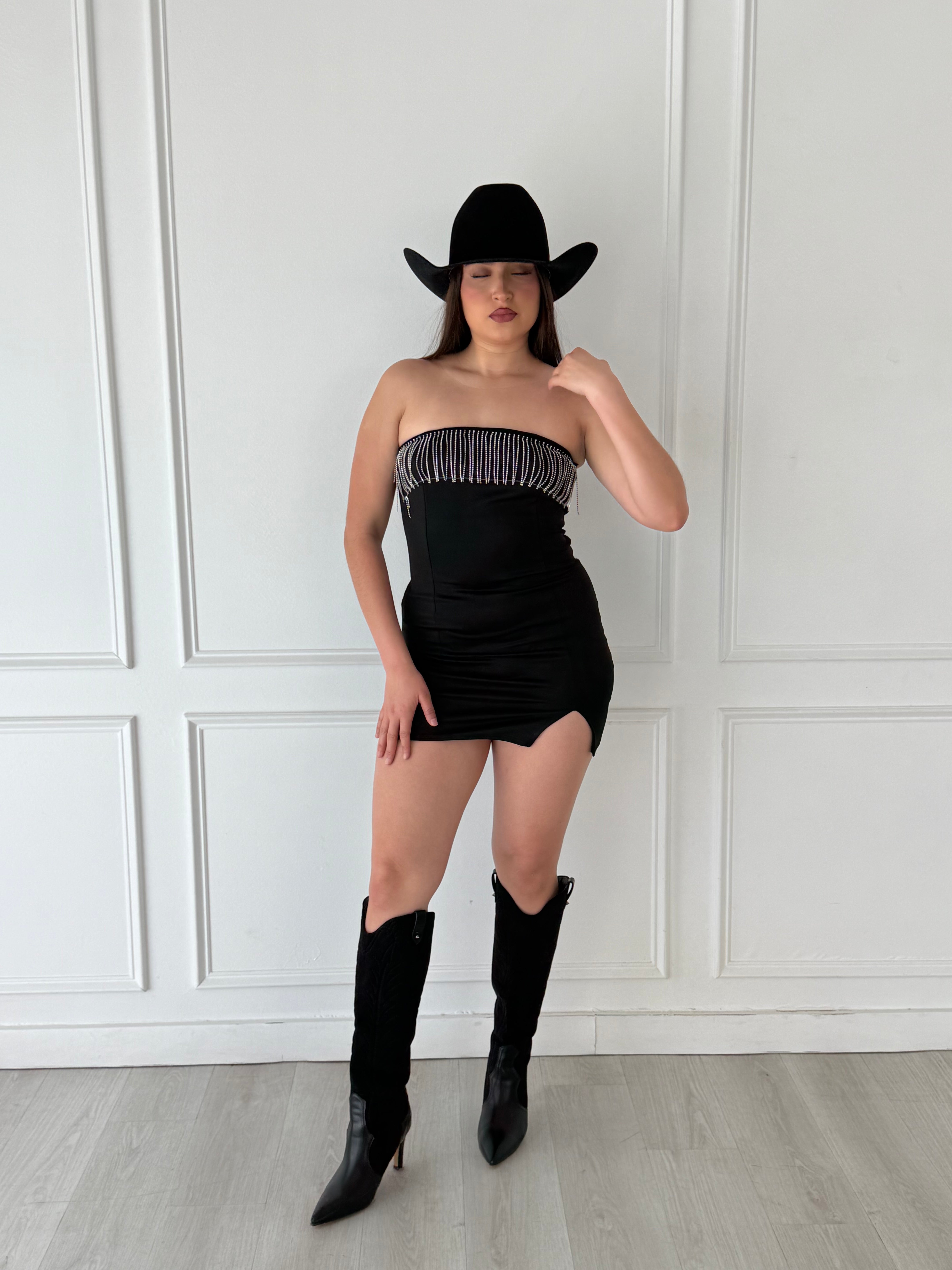 BLACK FRINGE DRESS