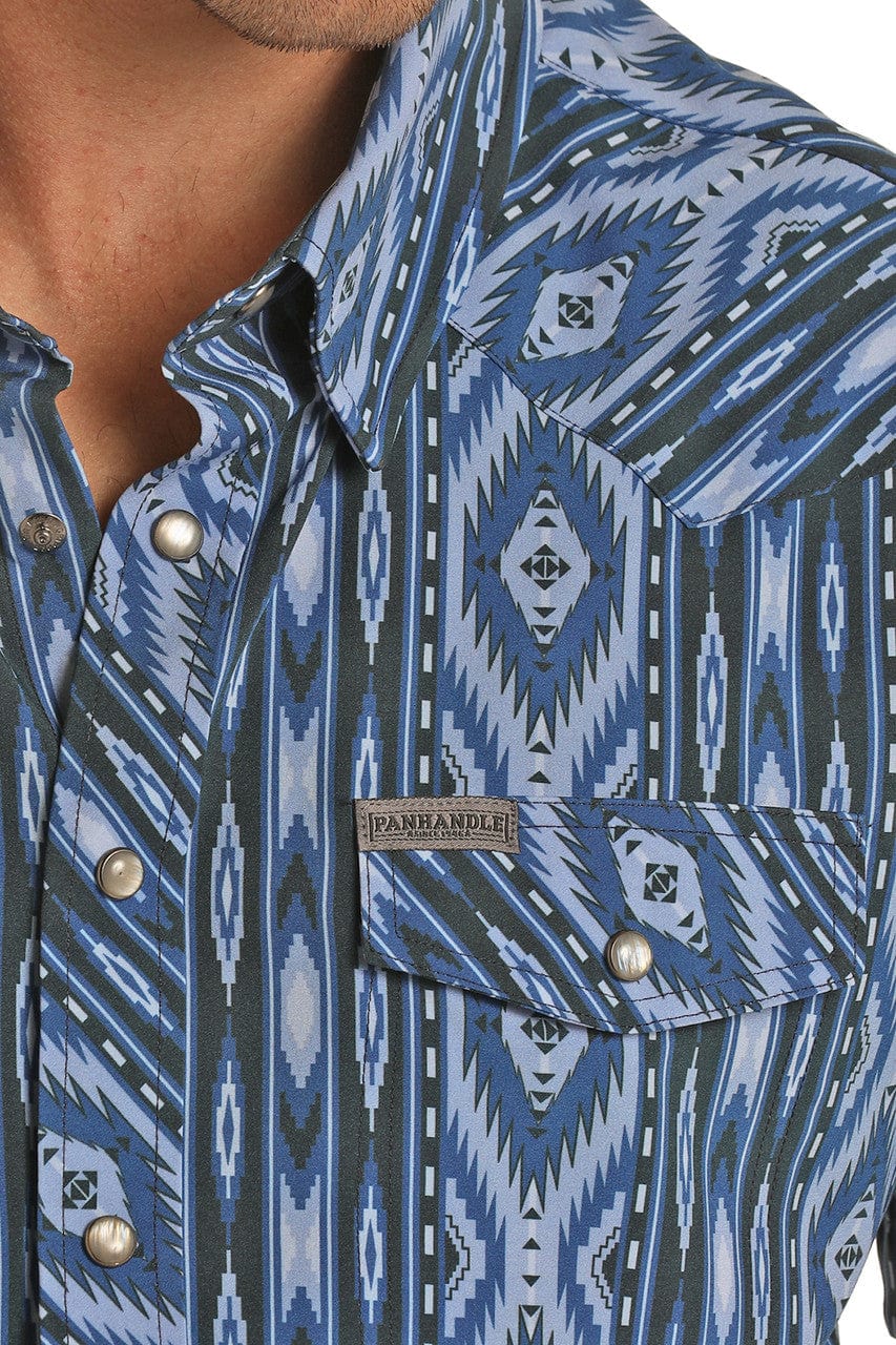 Men’s Panhandle short sleeve aztec woven blue shirt | TMN3S04293