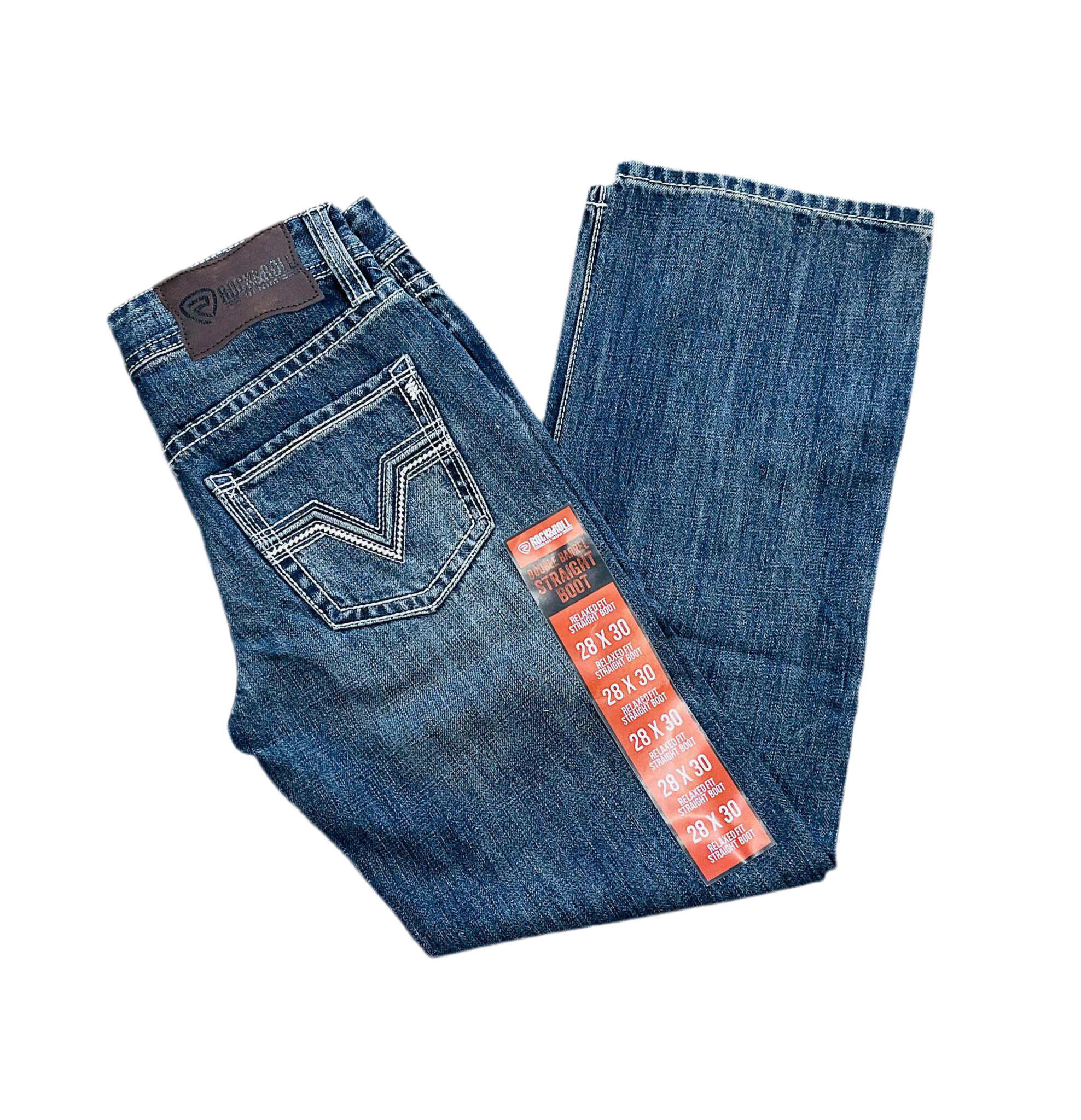 MEN’S ROCK & ROLL LADDER EMB RELAXED FIT MEDIUM WASH JEANS |BM0SD06123