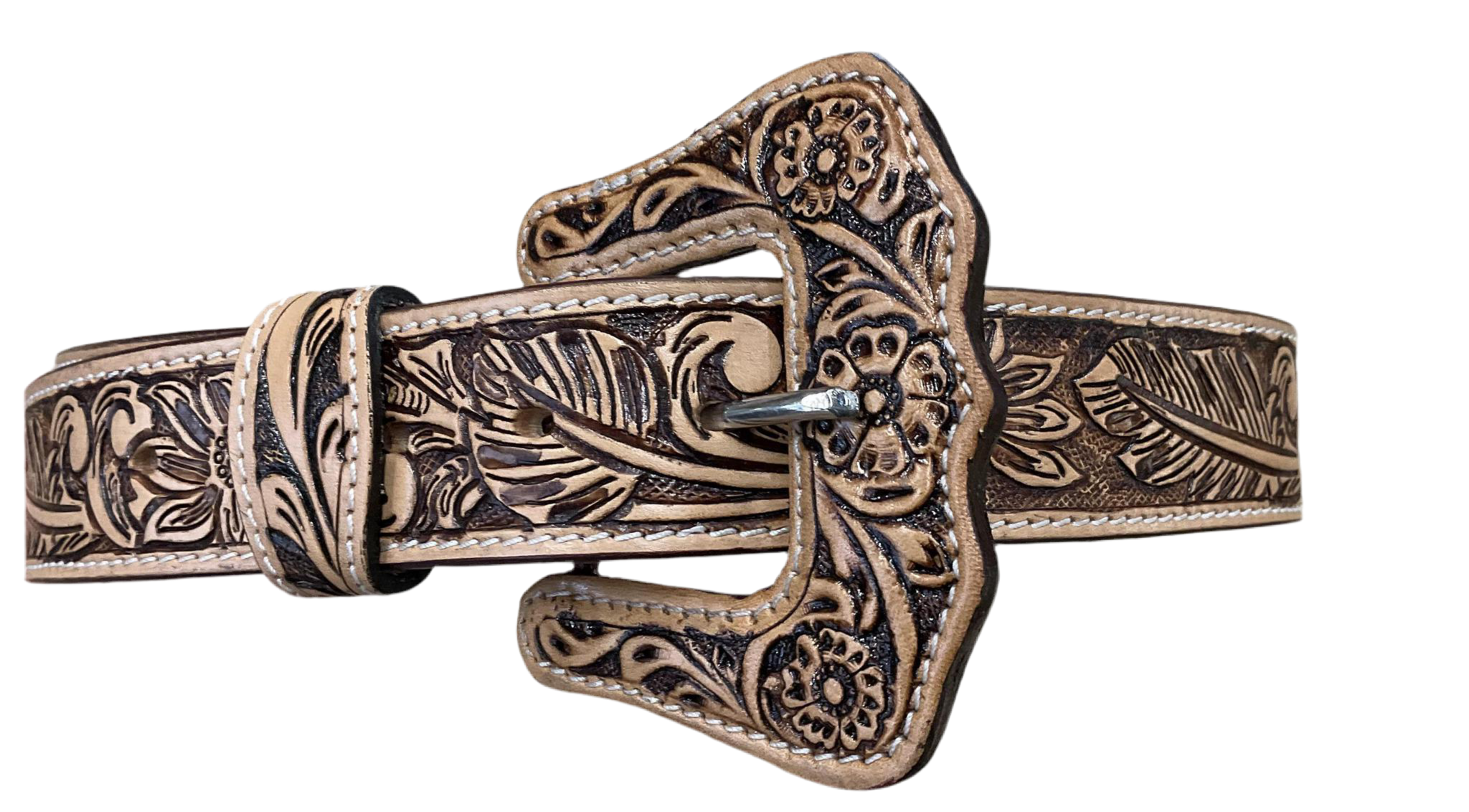 ‘’KELLY’’ WOMENS TOOLED LIGHT BROWN  BELT