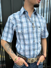 Load image into Gallery viewer, MENS ROCK &amp; ROLL SHORT SLEEVE PLAID SNAP BABBY BLUE SHIRT | PMN3S03314