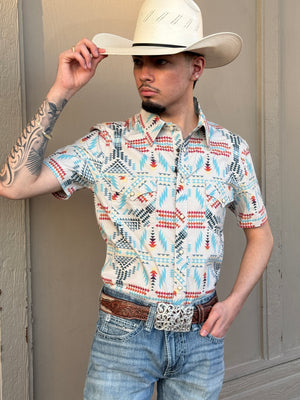 MEN’S ROCK & ROLL NATURAL AZTEC PRINT SHORT SLEEVE SHIRT|BMN3S05847