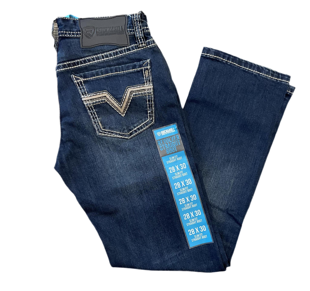 MENS ROCK & ROLL SLIM FIT STRAIGHT BOOT DARK VINTAGE JEANS | BM1RD04825 BLUE LABEL