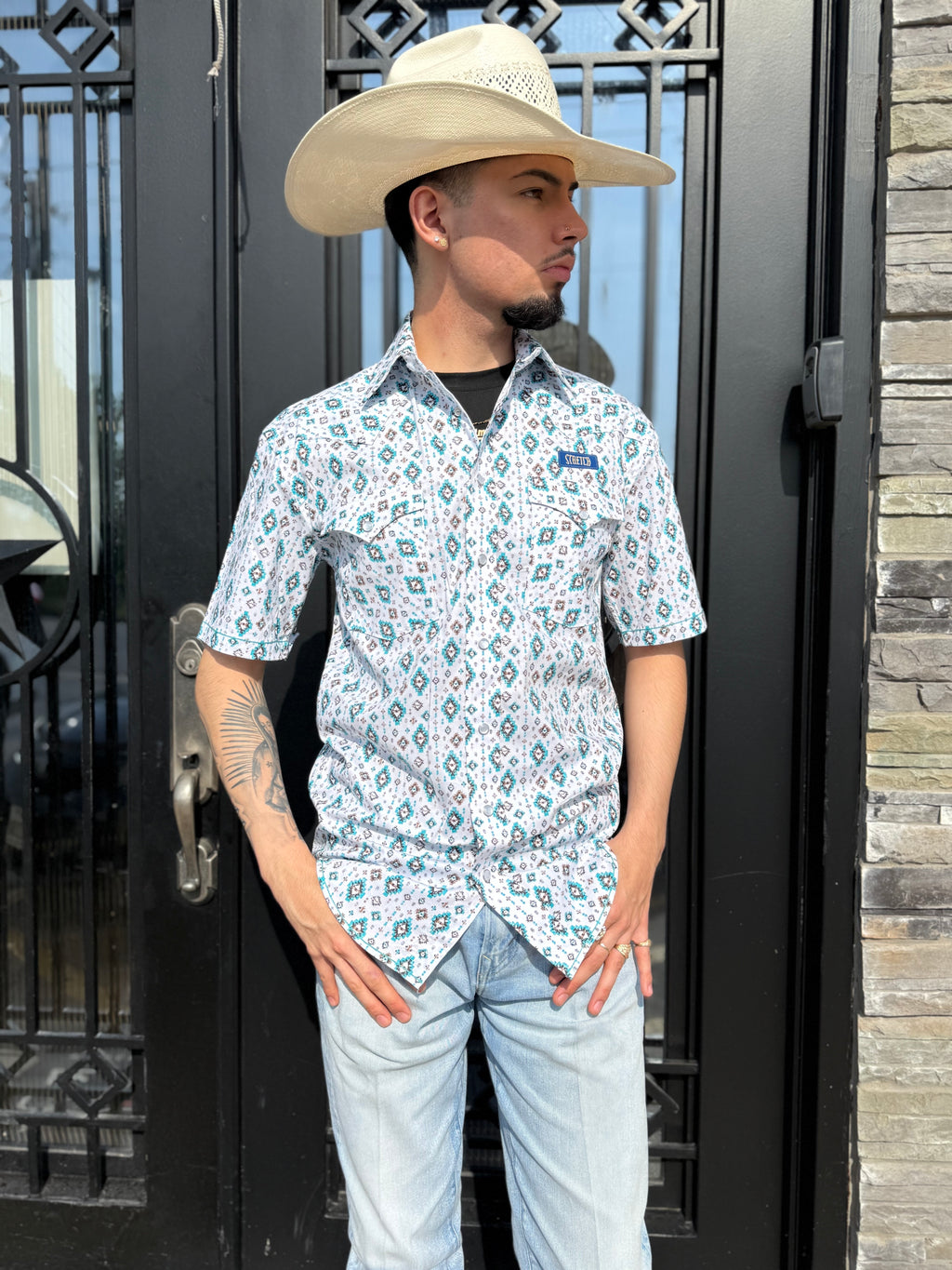 MEN’S PANHANDLE SLIM SHORT SLEEVE TURQUOISE SHIRT | RMN3S05682