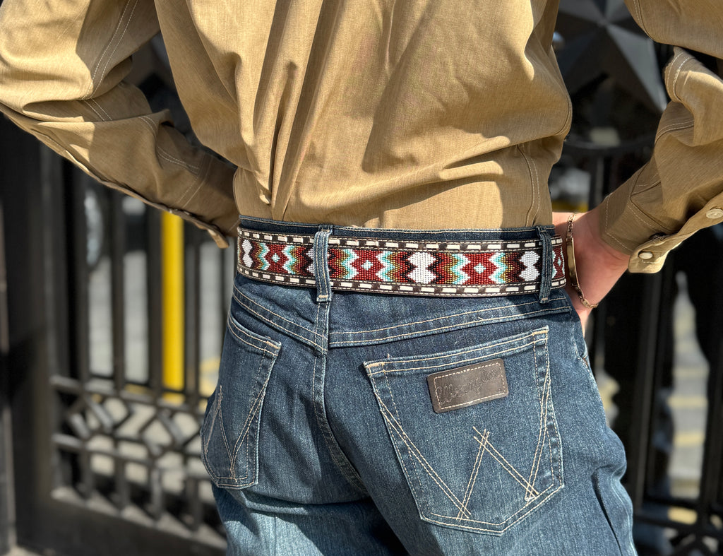 Ariat Western Belt Mens Zig Zag Beaded Embossed Buck Lace |A1040402