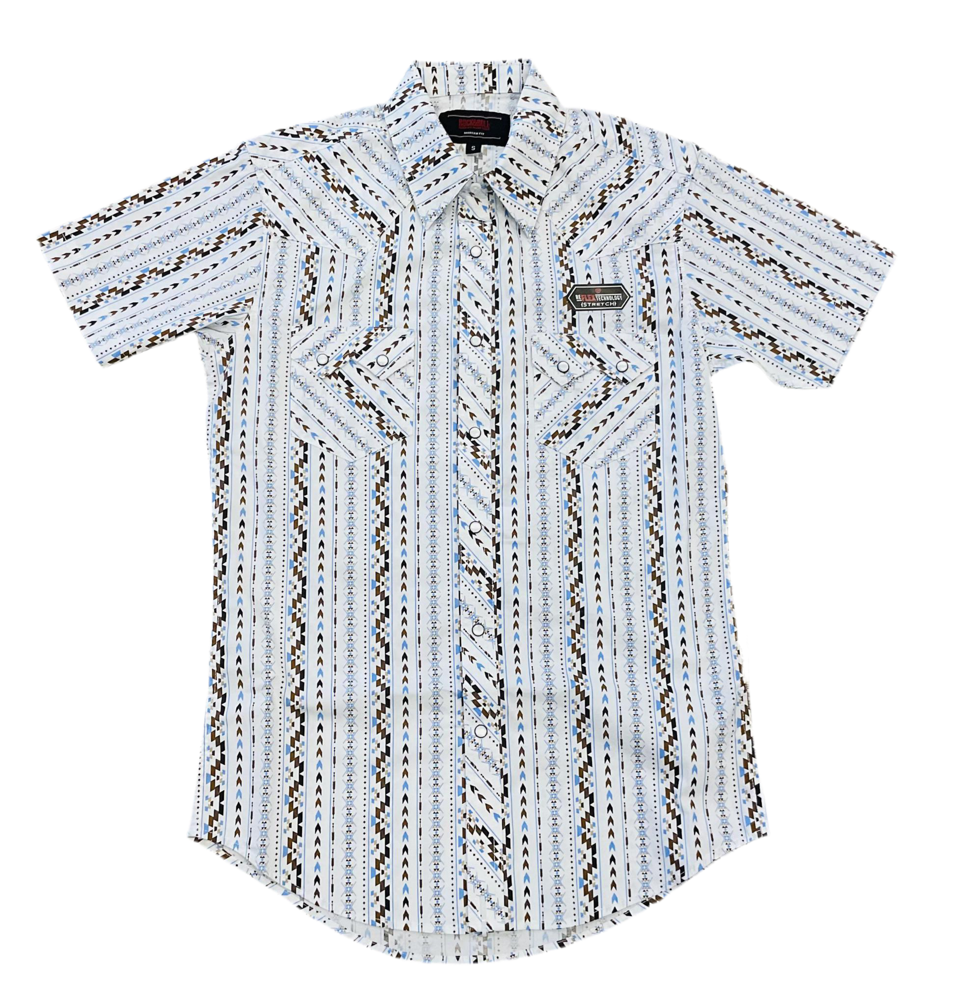 ‘’BRANDO’’ ROCK & ROLL WHITE AZTEC STRIPED SHORT SLEEVE SHIRT |BMN3S06493