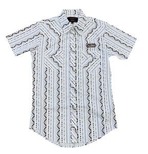‘’BRANDO’’ ROCK & ROLL WHITE AZTEC STRIPED SHORT SLEEVE SHIRT |BMN3S06493