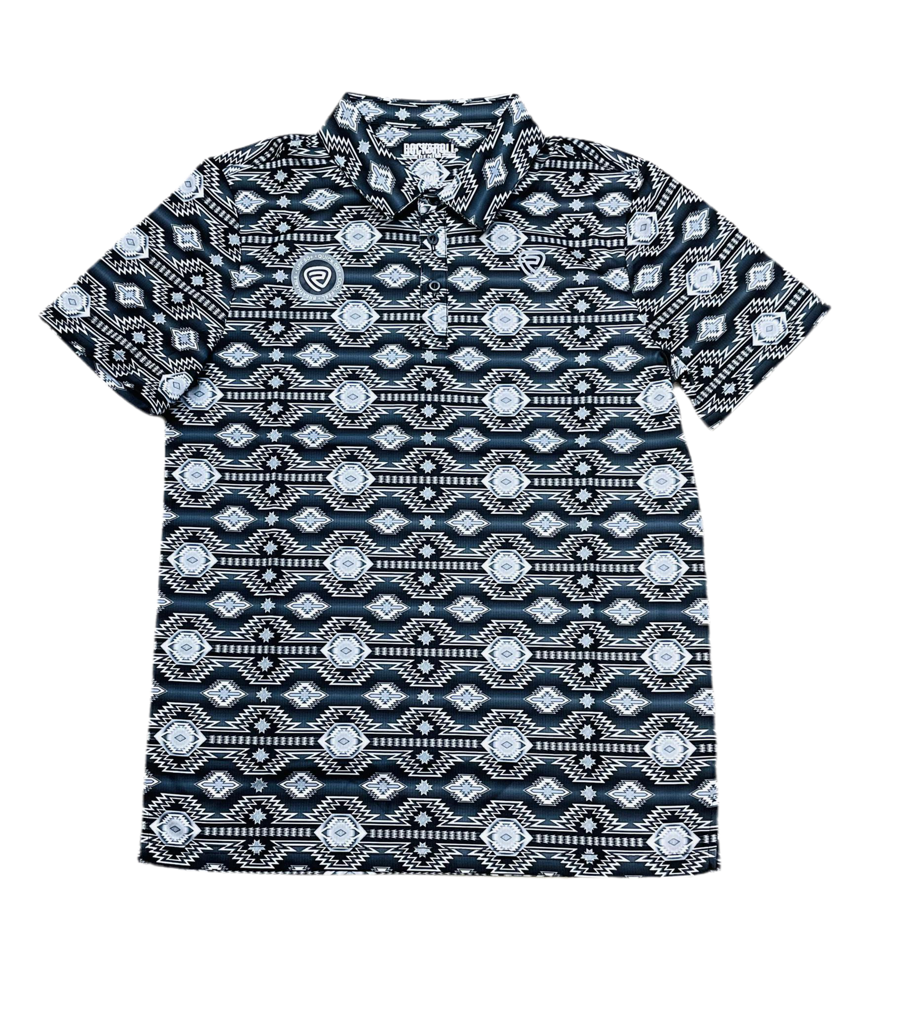‘’MATEO’’ MENS ROCK & ROLL BLACK AZTEC PRINTED POLO | BM51T07277