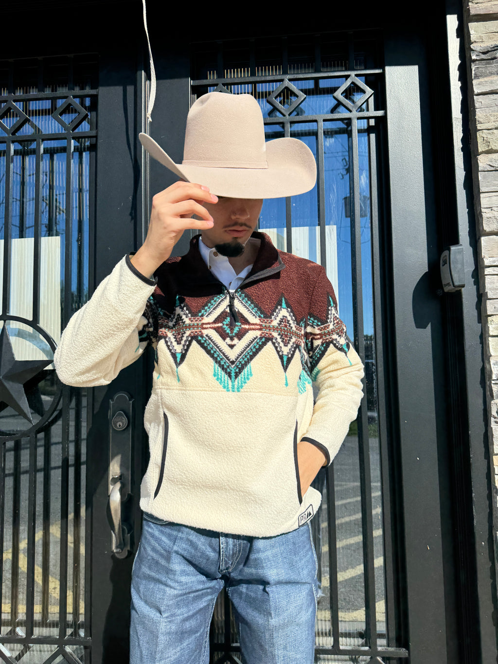 POWDER RIVER MEN'S AZTEC BERBER BORDER DARK BROWN PULLOVER |DM91C04069
