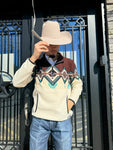 POWDER RIVER MEN'S AZTEC BERBER BORDER DARK BROWN PULLOVER |DM91C04069