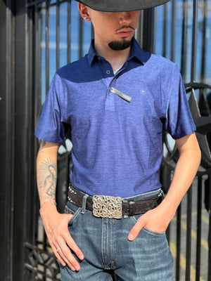 Mens Ariat TEK  charger fitted navy polo shirt | 10055181