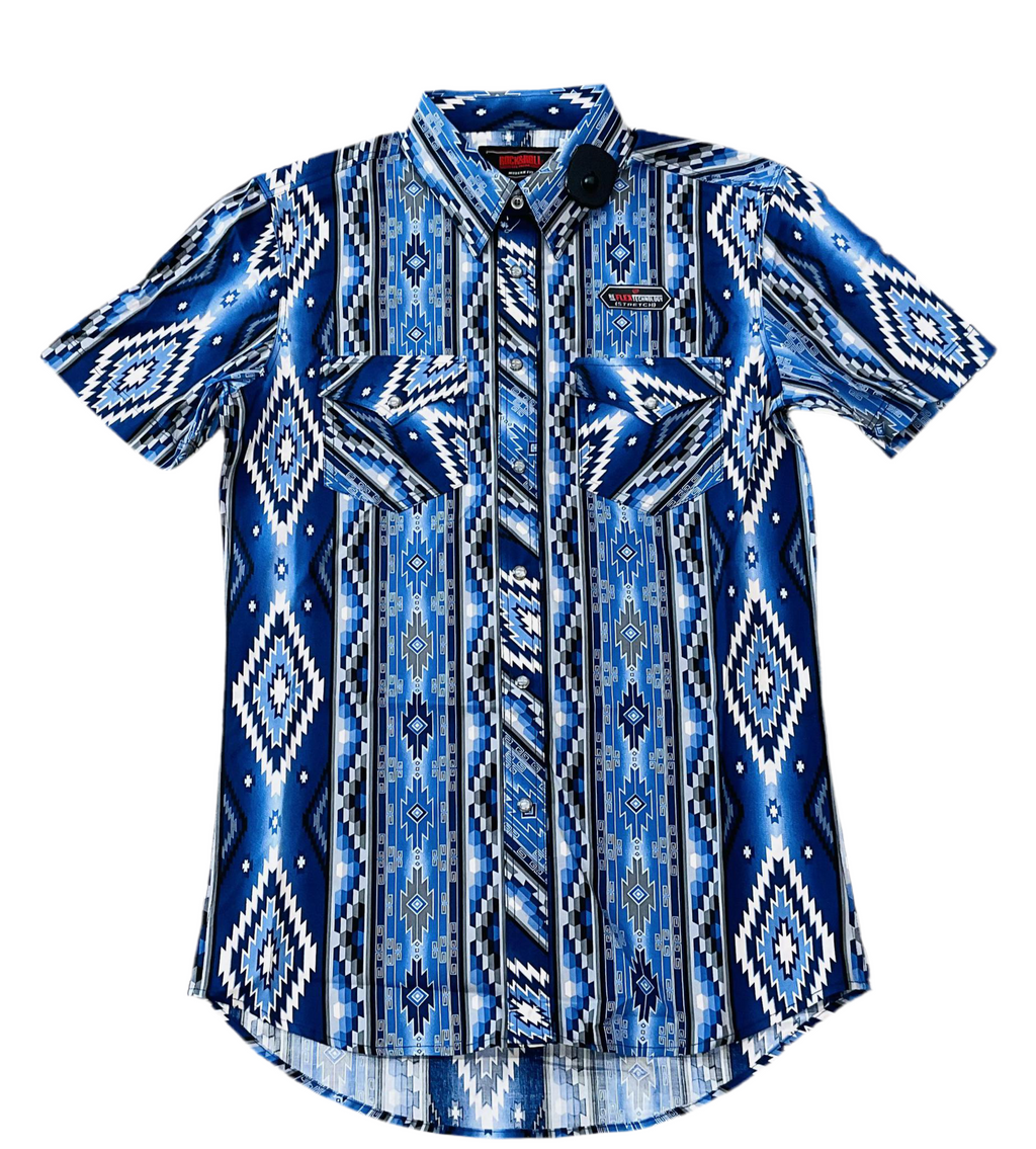 Mens Rock & Roll Short sleeve 2 pkt Aztec Snap Charcoal Shirt | BMN3S0393