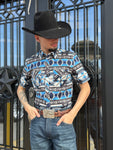 MEN ROCK & ROLL BLUE AZTEC PRINT SHIRT | BMN3S05861
