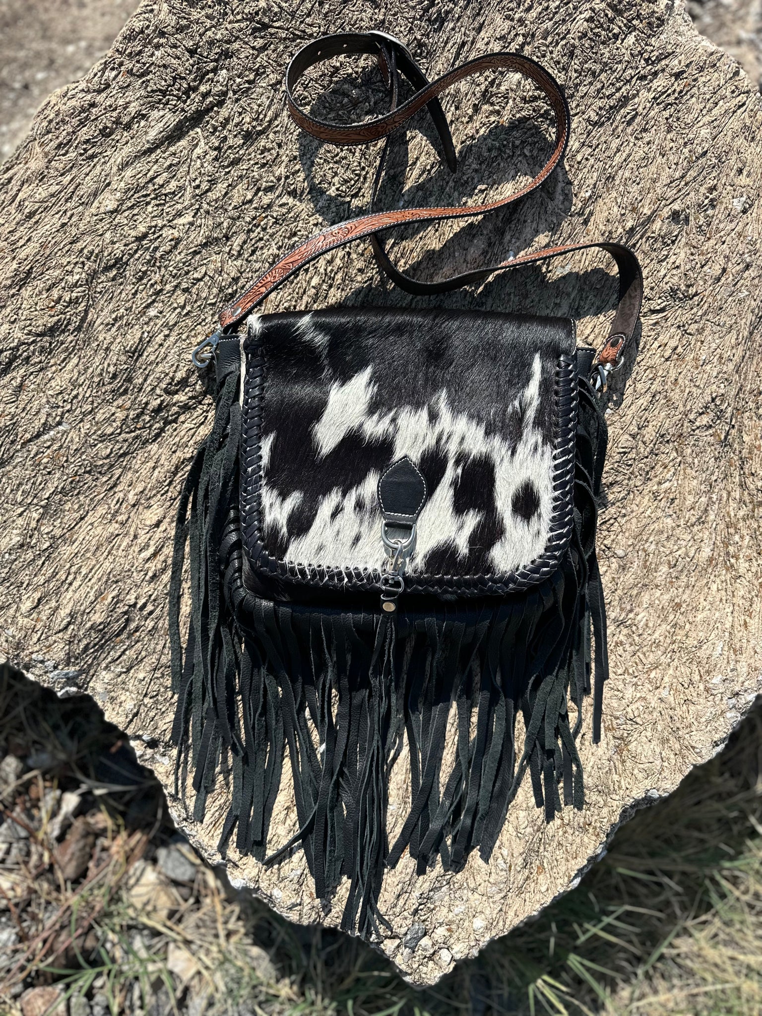 ‘’HEATHER’’ Black Cowhide Crossbody Purse