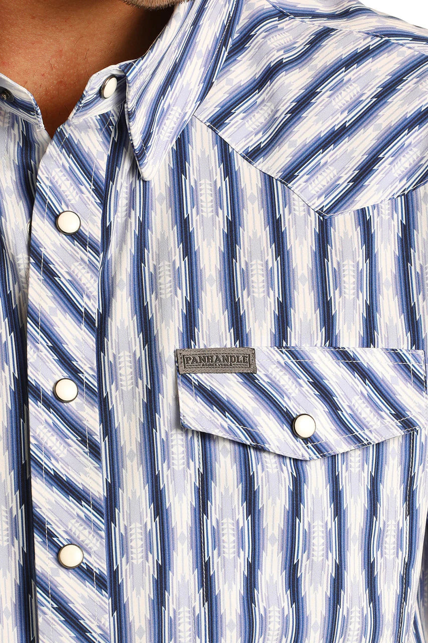 Mens Rock & roll 2PKT Aztec woven blue shirt | TMN3S04291