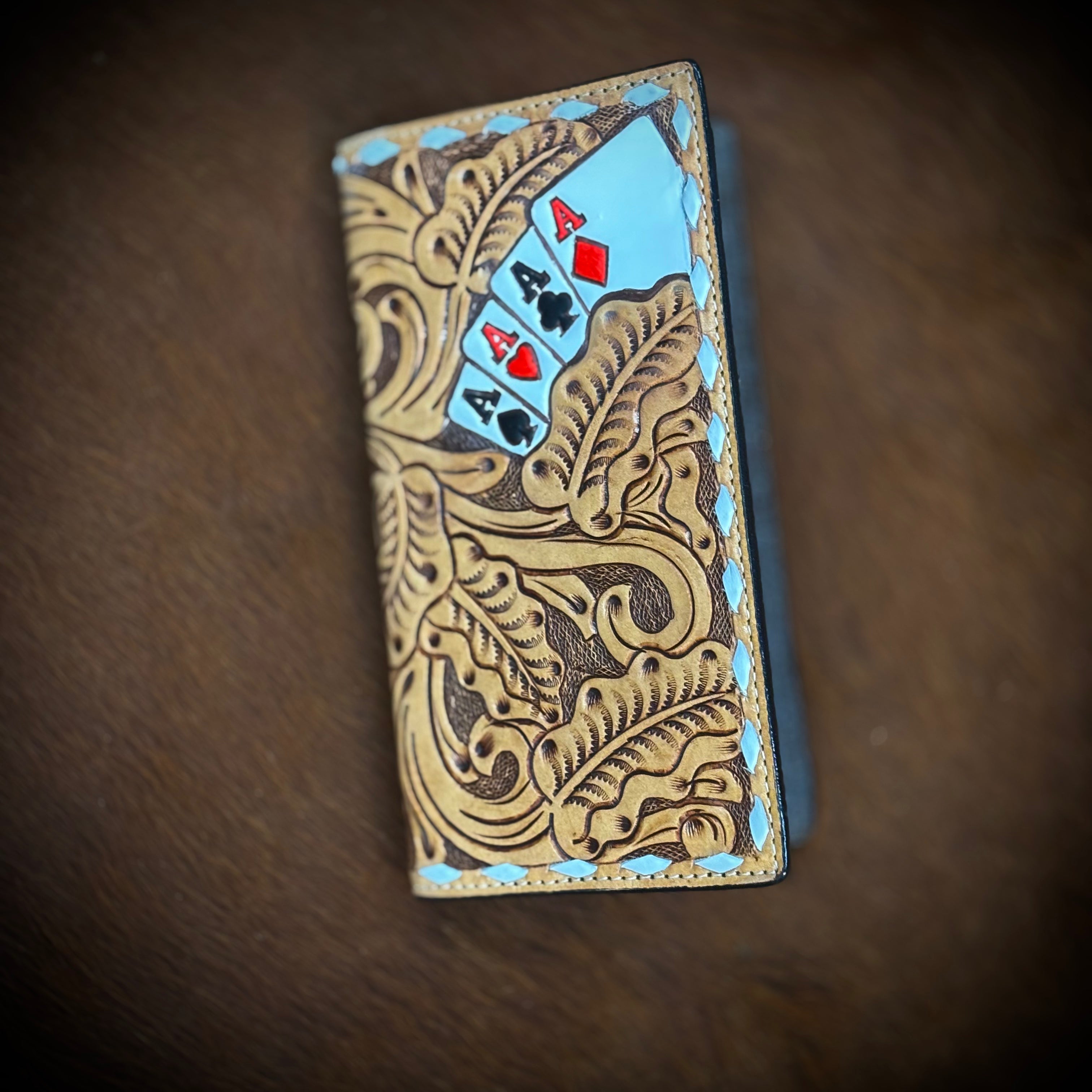 3D Mens Natural Hand Painted Ace Cards Rodeo Wallet |D250010448