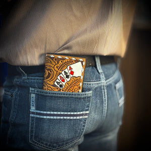 3D Mens Natural Hand Painted Ace Cards Rodeo Wallet |D250010448