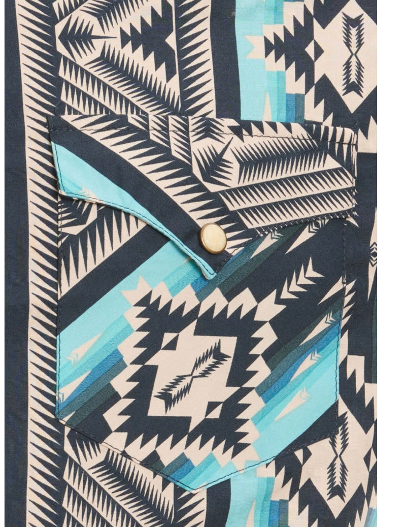 Rock & Roll  Men's Navy & Turquoise Aztec Print Long Sleeve Western Shirt| BMN2S02150