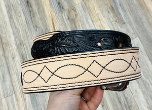‘’MEN’S NOCONA ROUGHTOUT BLACK AND CREAM BELT | N120009101