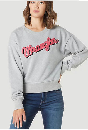 WOMEN'S WRANGLER SCRIPT DROP SHOULDER PULLOVER IN HEATHER GREY | 112335649
