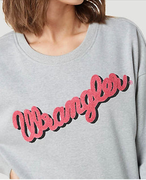 WOMEN'S WRANGLER SCRIPT DROP SHOULDER PULLOVER IN HEATHER GREY | 112335649