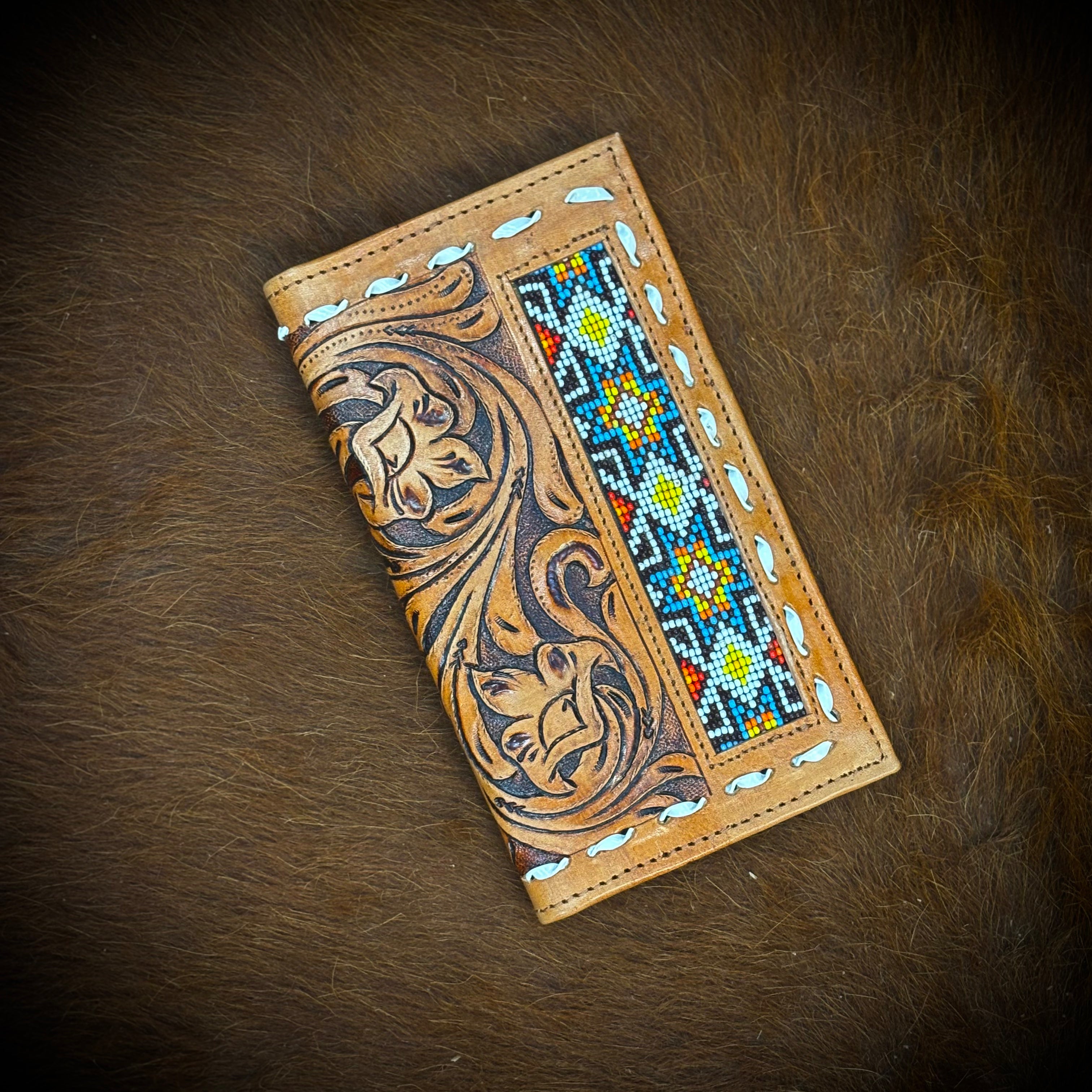 “ SHAN “ | MEN WESTERN WALLET BEADED MULTI COLOR TOOLED