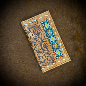 “ SHAN “ | MEN WESTERN WALLET BEADED MULTI COLOR TOOLED