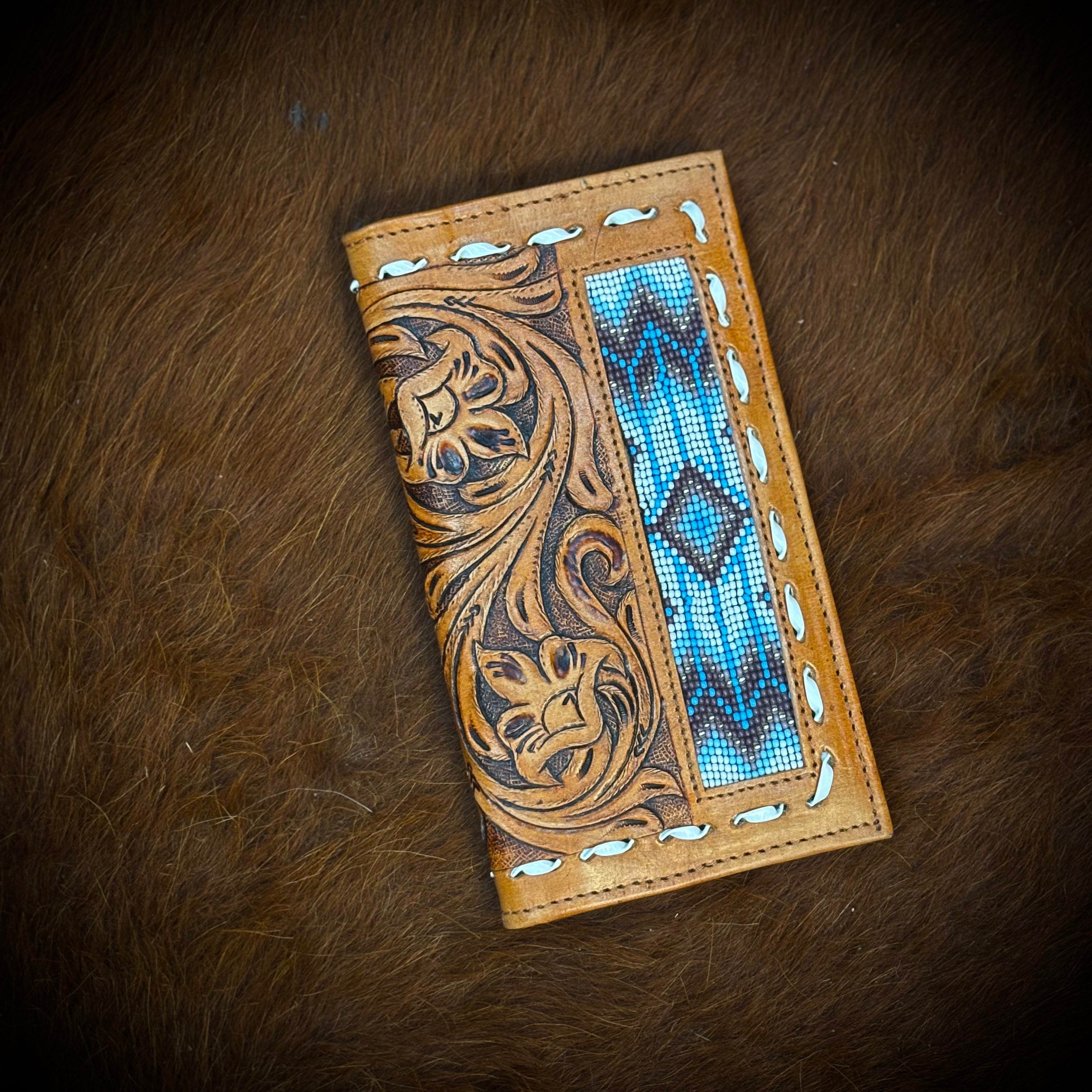 “ Fabian “ | MEN WESTERN WALLET BEADED LIGHT BLUE