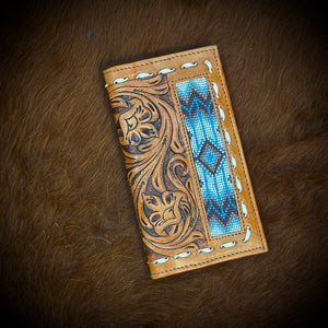 “ Fabian “ | MEN WESTERN WALLET BEADED LIGHT BLUE