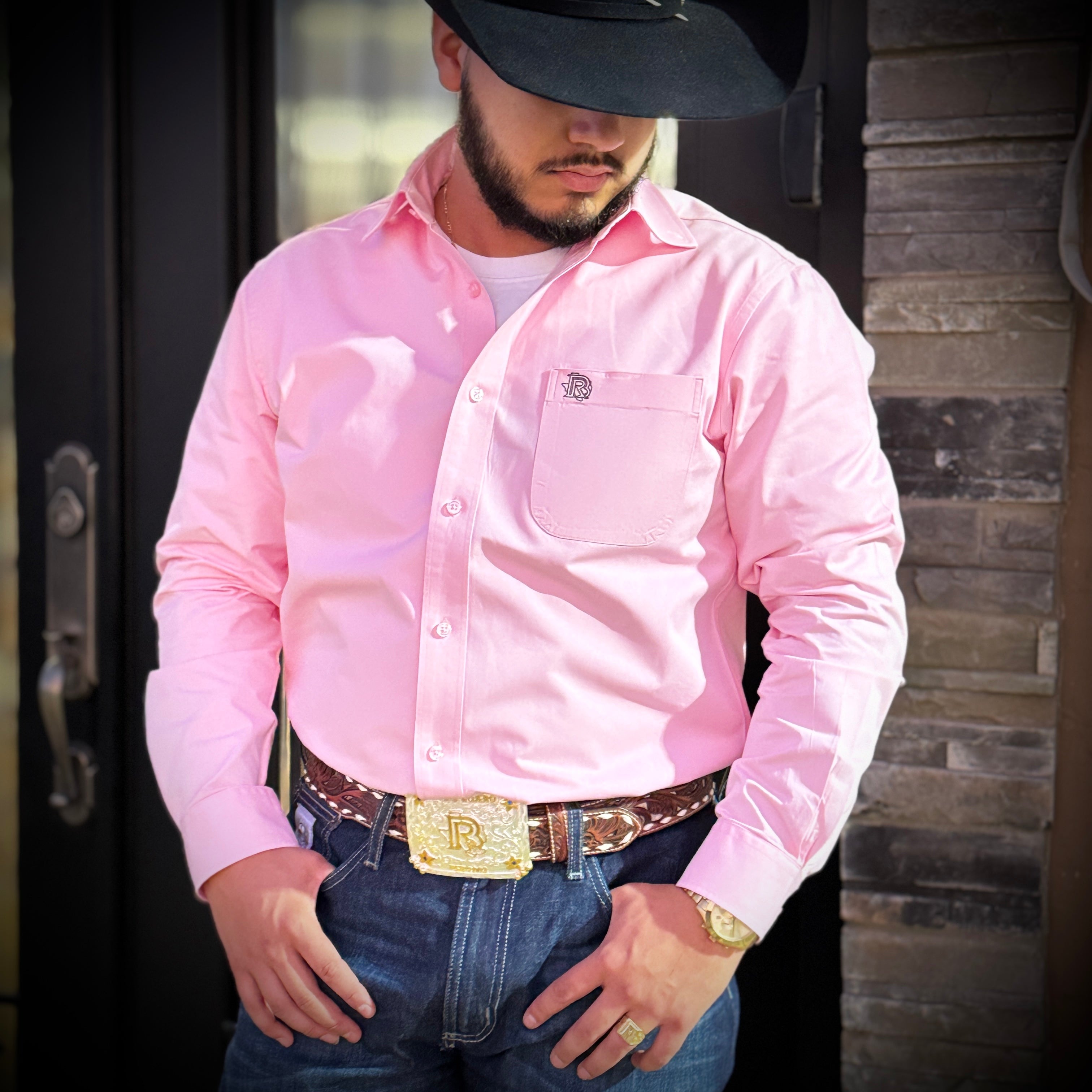 “ Eddy “ | SADDLE BLOSSOM ( PASTEL PINK ) MEN WESTERN LONG SLEEVE BUTTON UP SHIRT