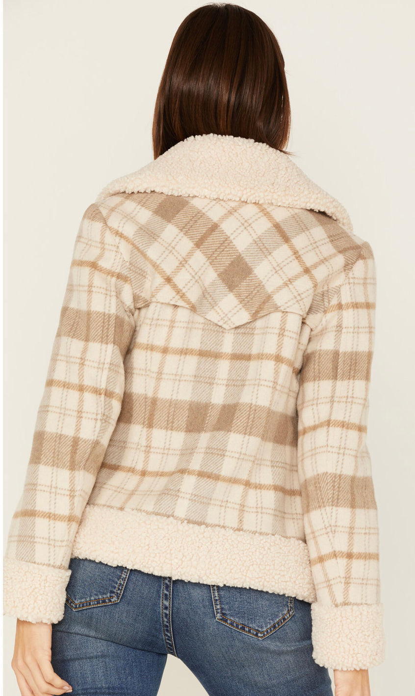 LADIES WOOL PLAID COAT NATURAL PANHANDLE | PRWO92RZYU