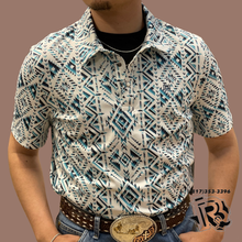 Load image into Gallery viewer, “ Jim “ | MENS PANHANDLE AZTEC STRIPE TURQUOISE POLO TM51TO3514