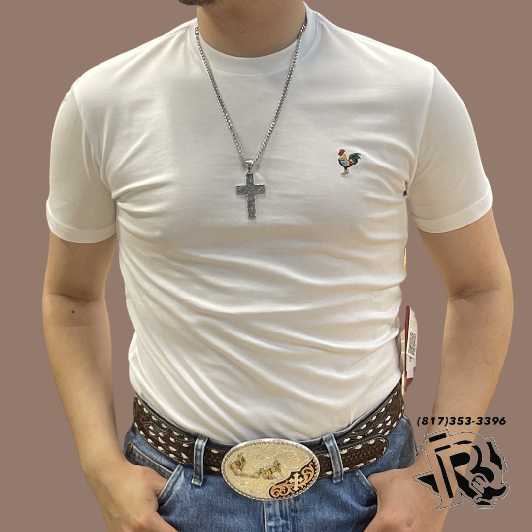 ‘’ISAI’’ MENS PLATINI WHITE MODERN FIT ROOSTER LOGO SHIRT   | PST7475