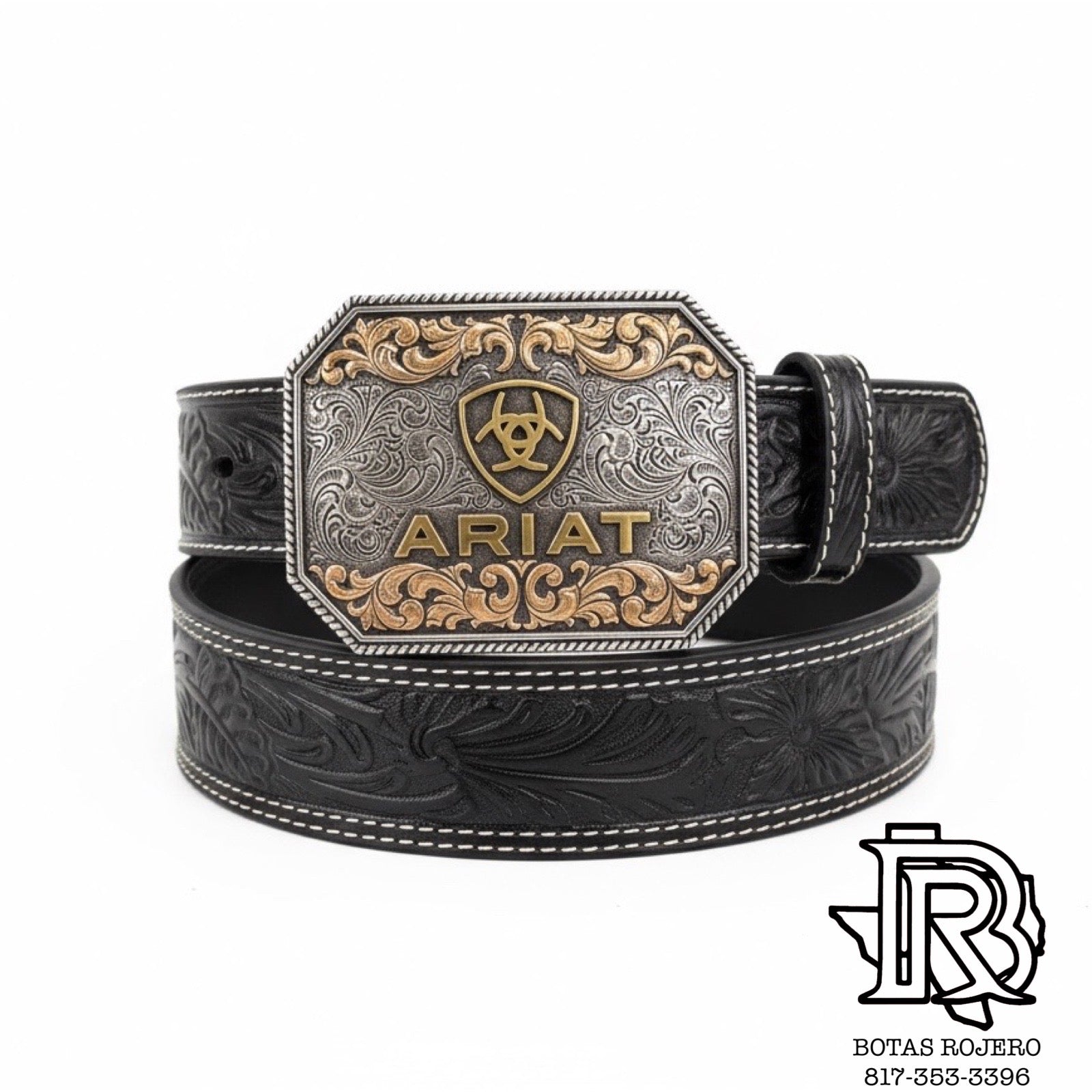 Ariat Western Mens Belt Leather Tapered Embossed Floral Black | A1042201