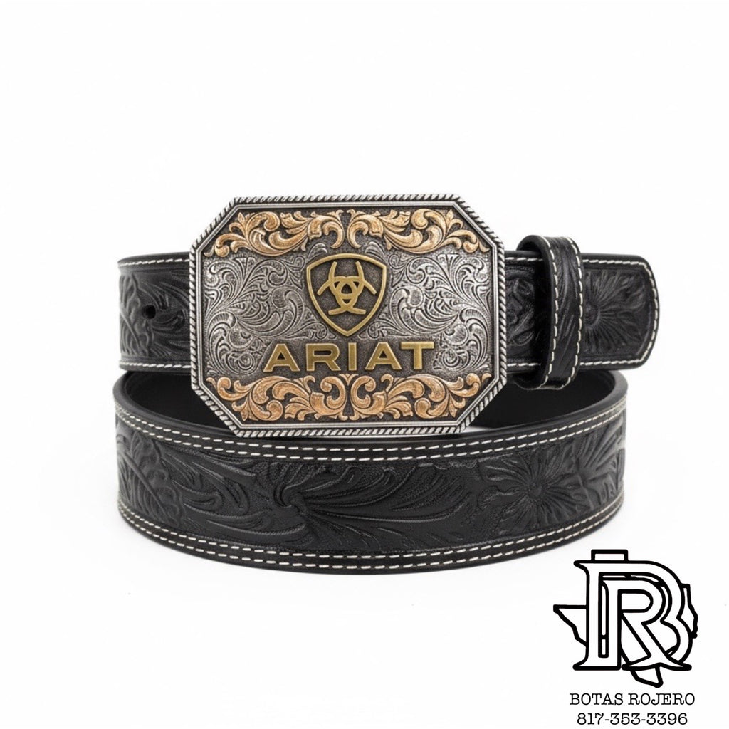 Ariat Western Mens Belt Leather Tapered Embossed Floral Black | A1042201