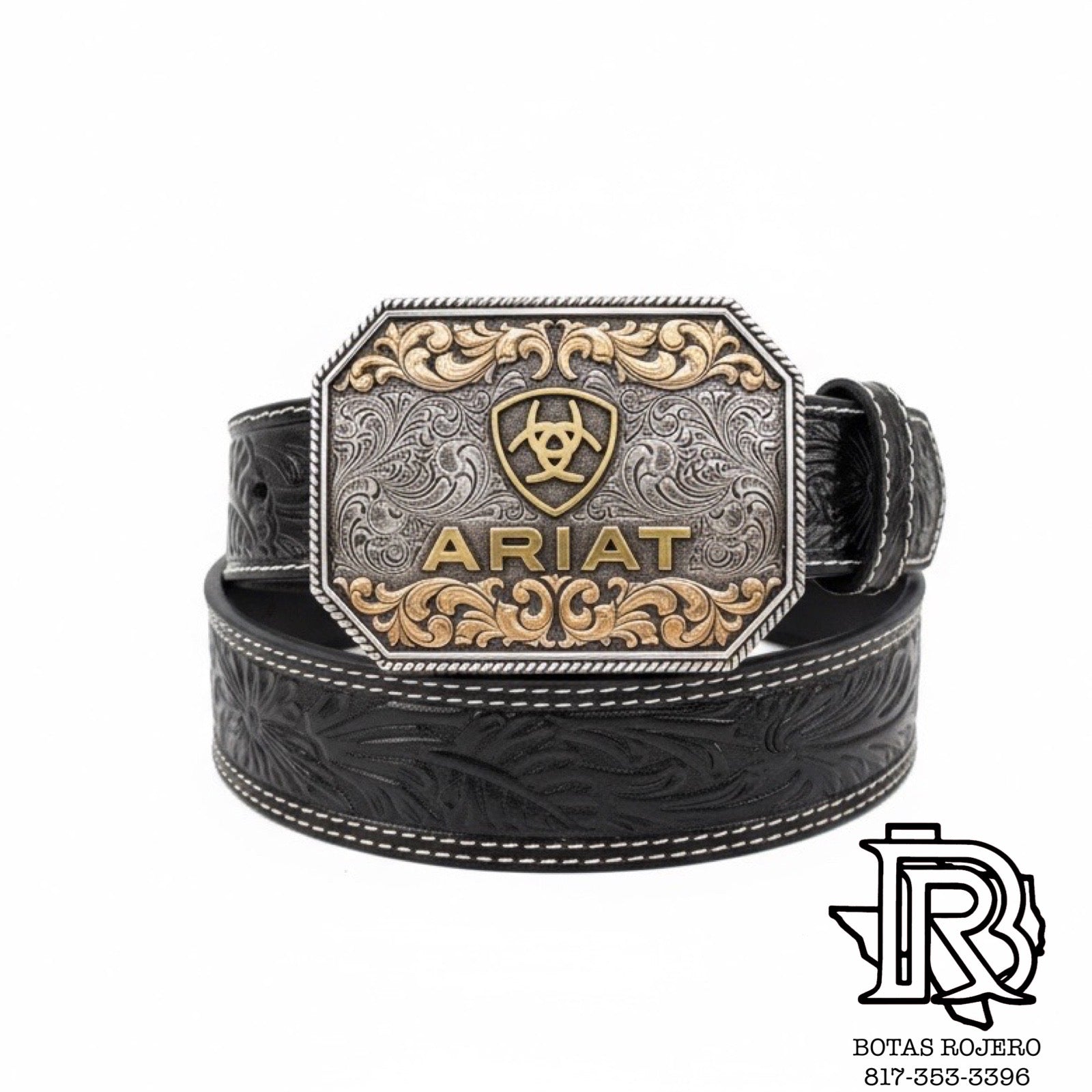 Ariat Western Mens Belt Leather Tapered Embossed Floral Black | A1042201